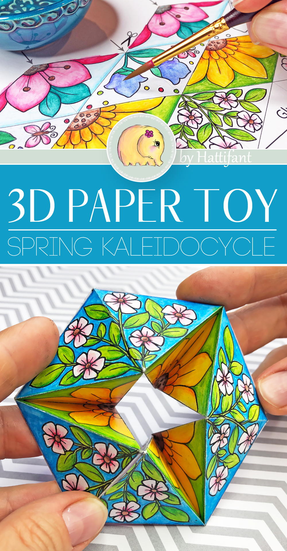 Paper toy spring kaleidocycle flextangle to color craft play with