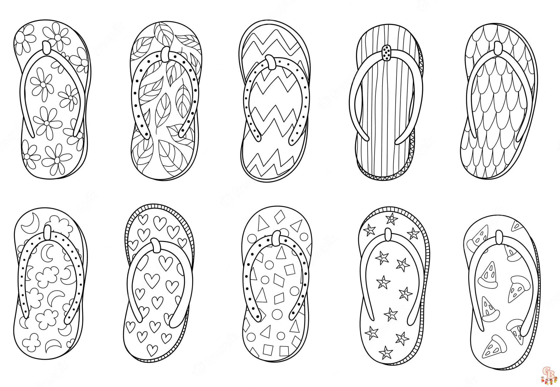 Printable flip flop coloring pages free for kids and adults