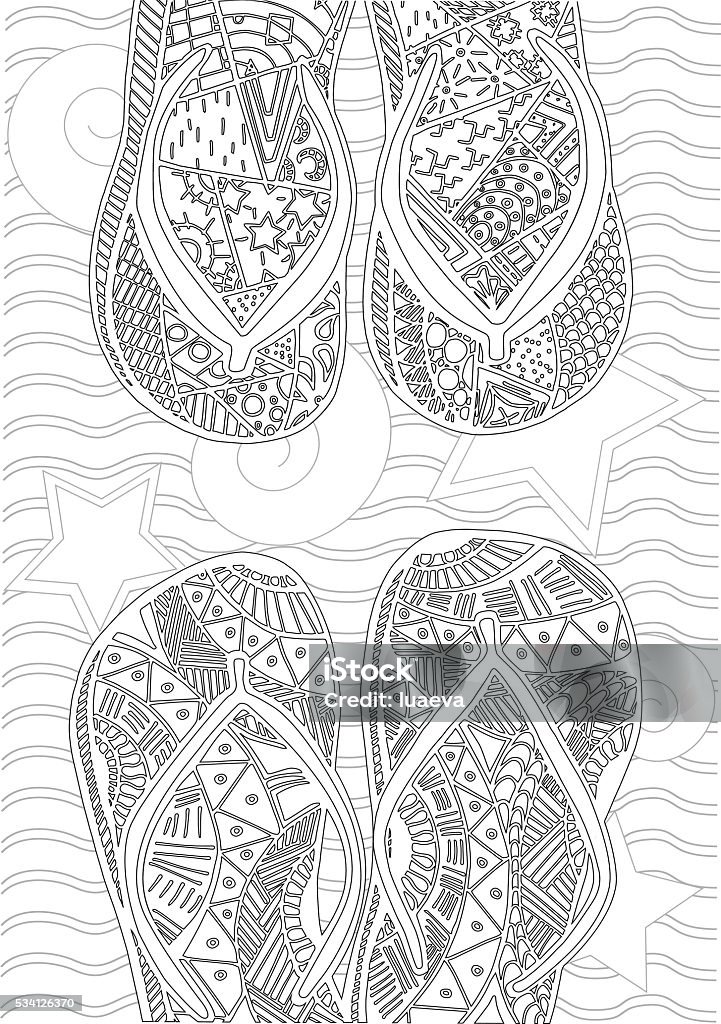 Hand drawn flip flops for coloring book stock illustration