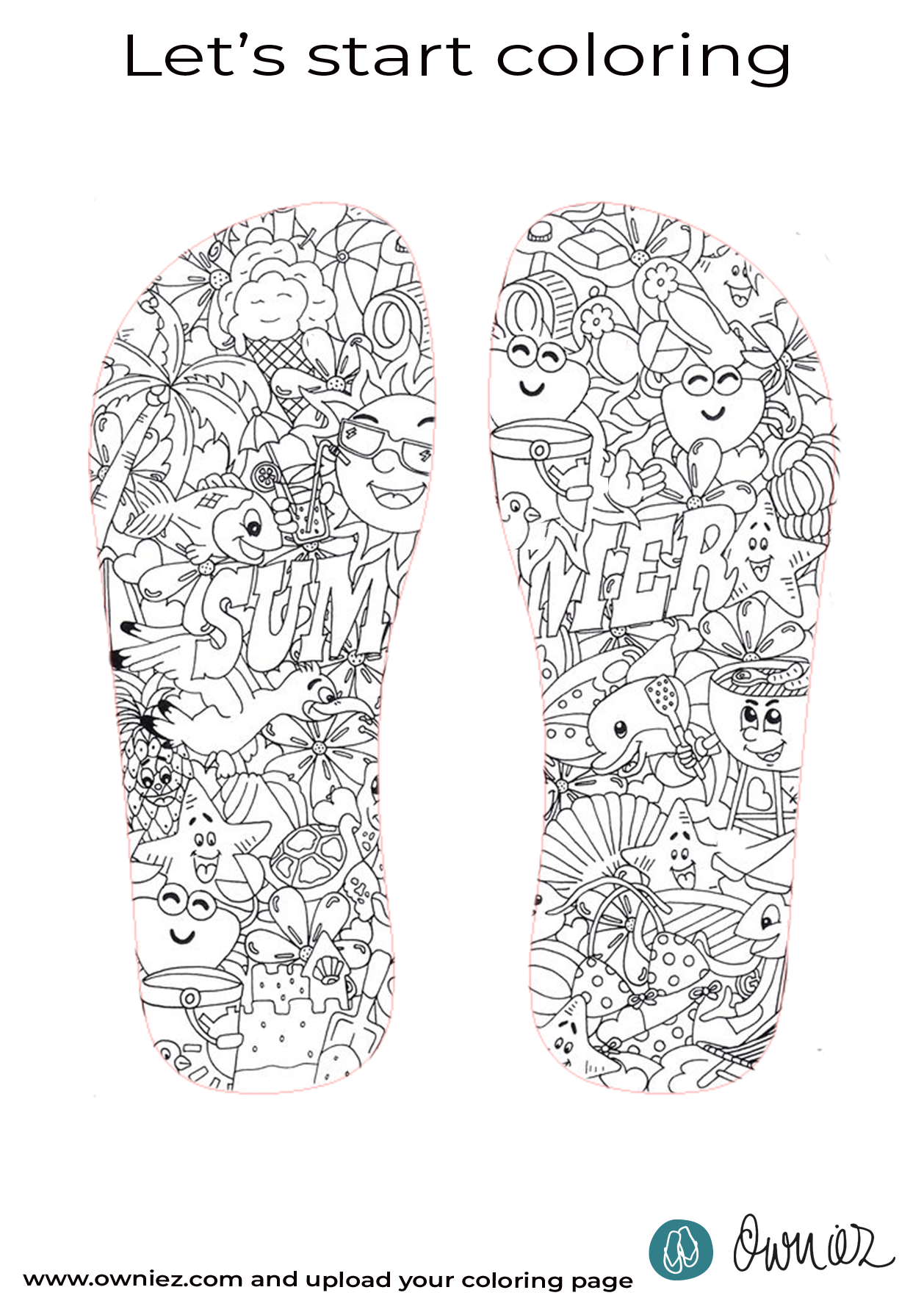 Coloring page on flip flops customize your own