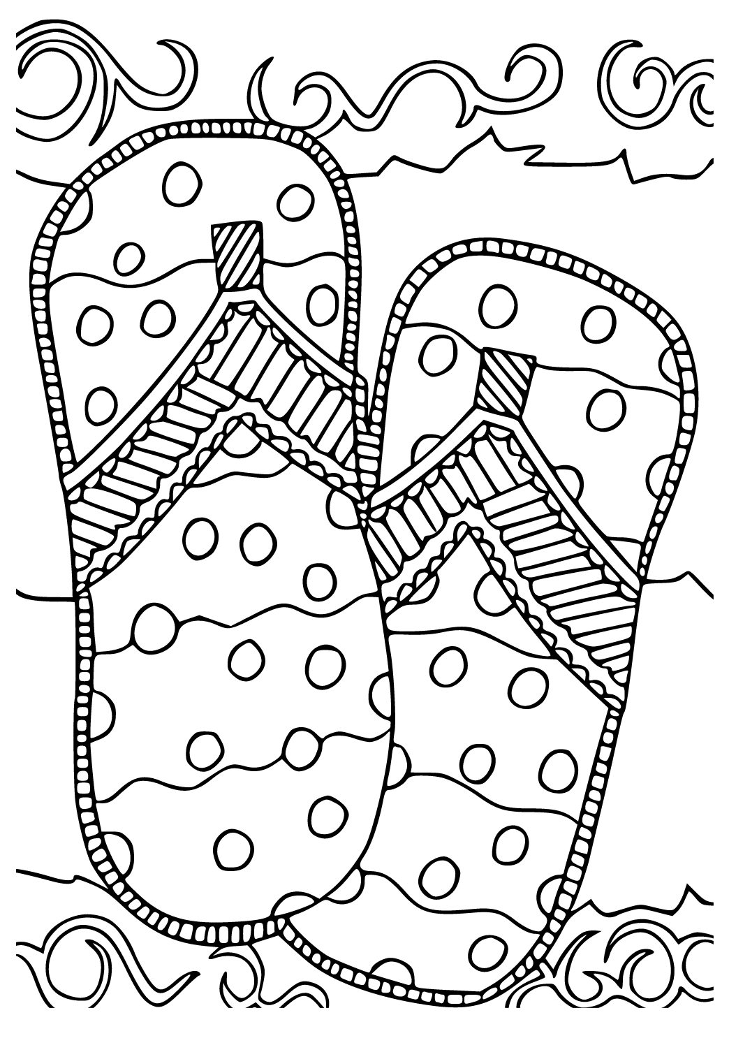 Free printable june flip flops coloring page for adults and kids