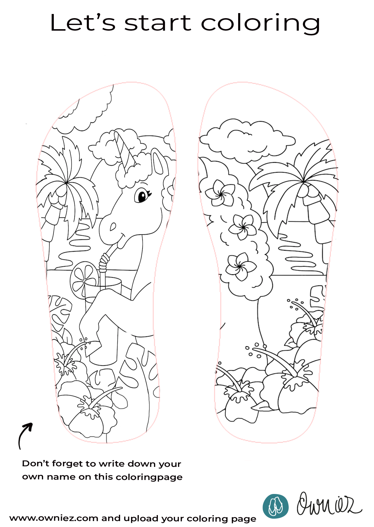 Coloring page on flip flops customize your own