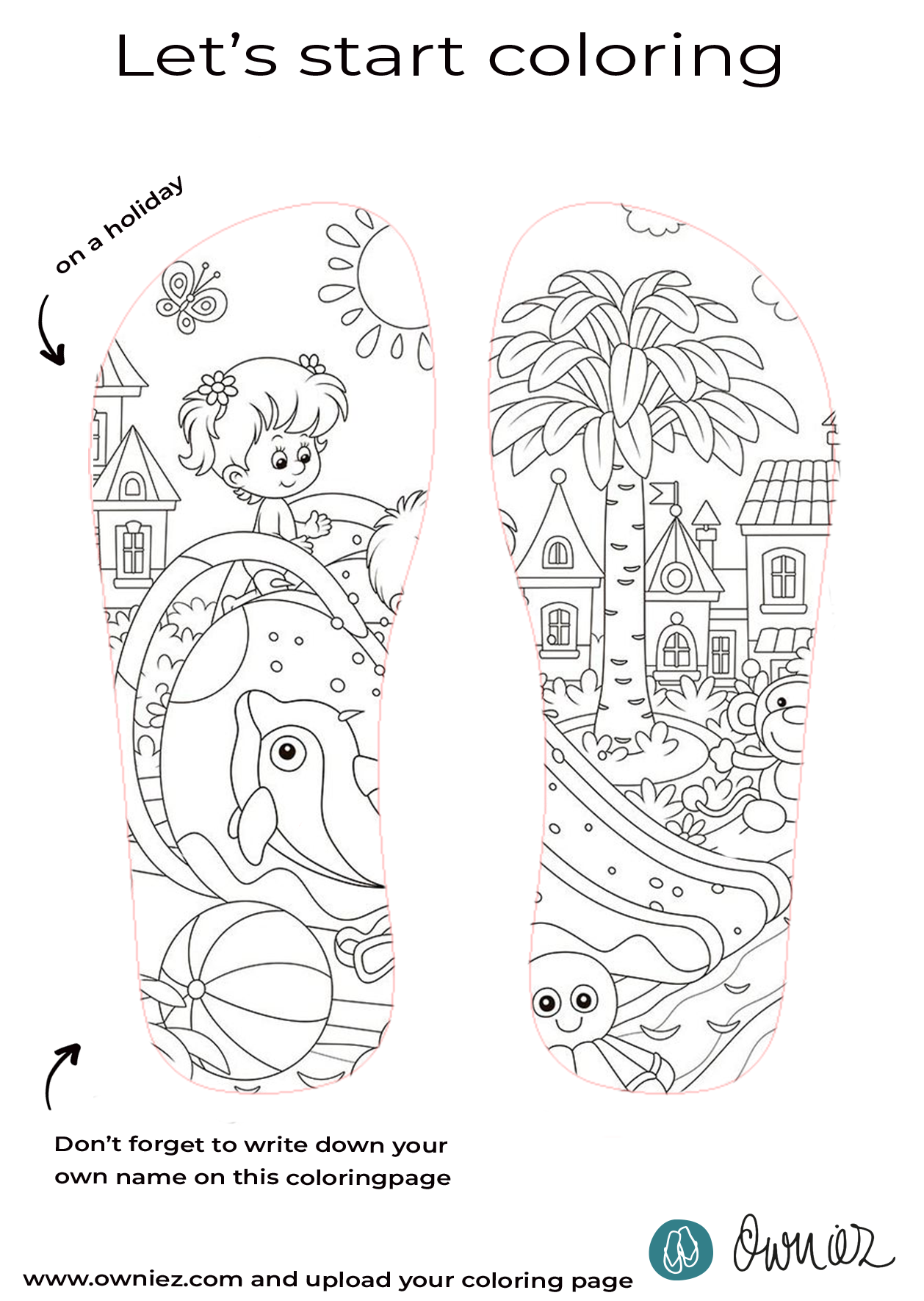 Coloring page on flip flops customize your own