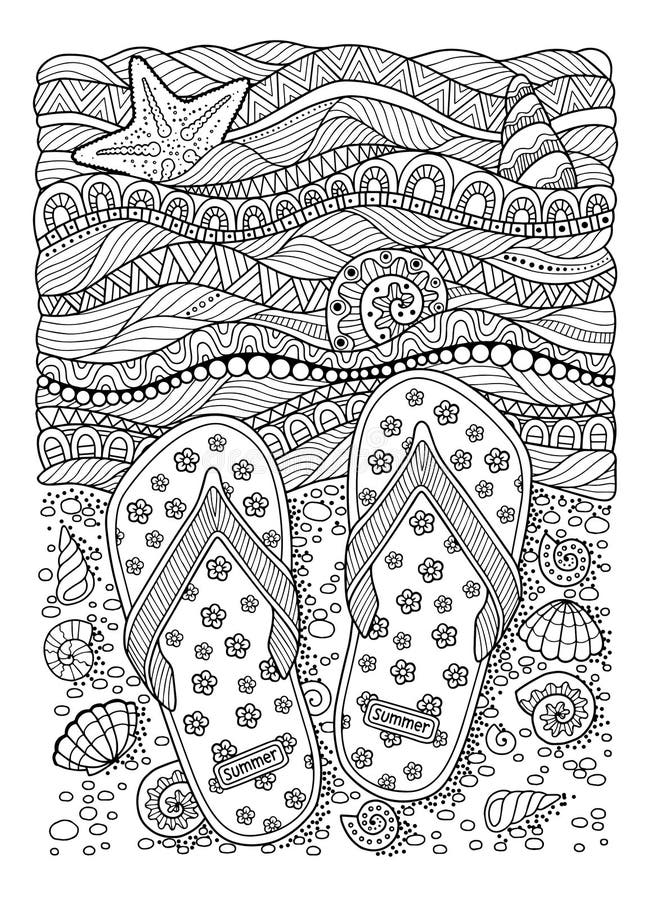 I love summer sea beach slippers sand and shell hand drawn flip