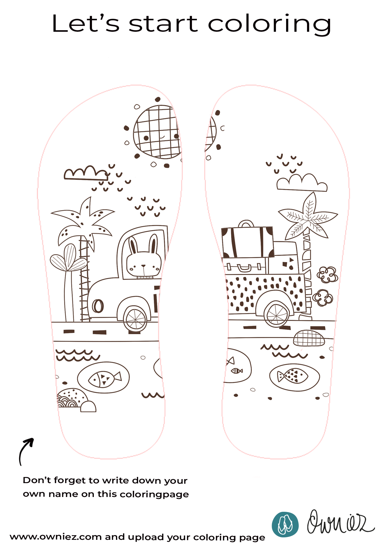 Coloring page on flip flops customize your own