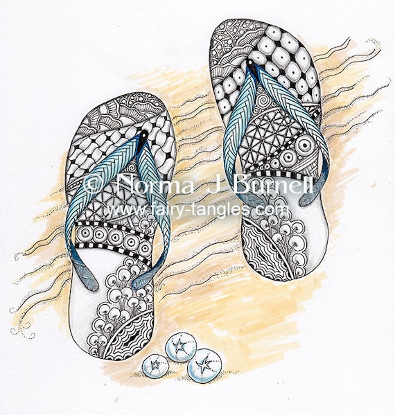 Flip flops summer printable coloring page digi stamp by norma j burnell adult coloring digital coloring card making crafting digi stamps