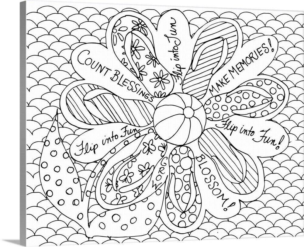 Diy coloring book canvas art entitled flip flop flower