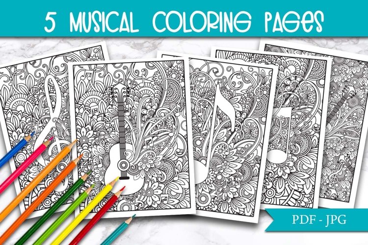 Music coloring pages for adults printable floral pages