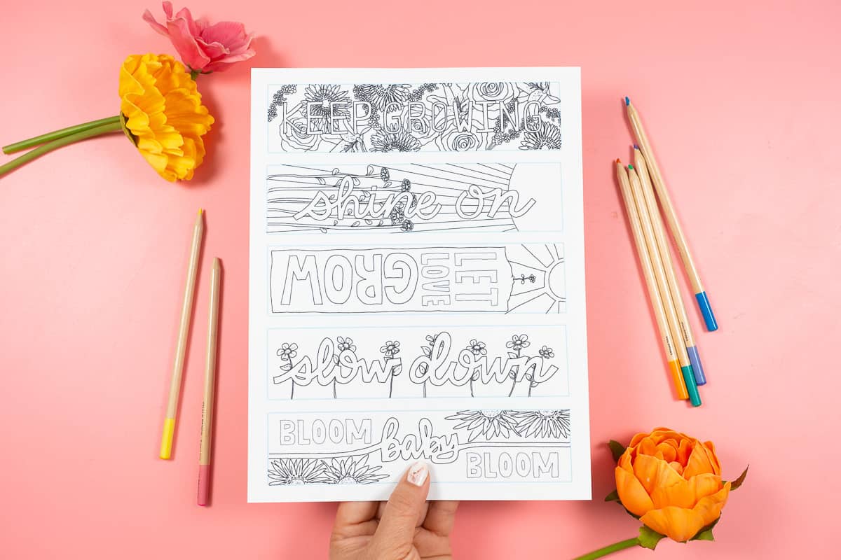 Pretty free floral bookmarks coloring page to print color
