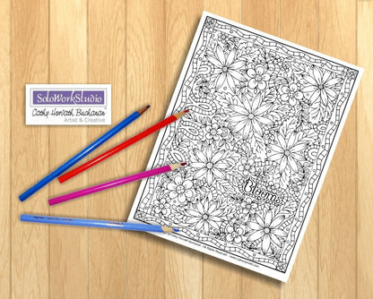 Flower doodle art coloring pages pack pdf download printable â soloworkstudio