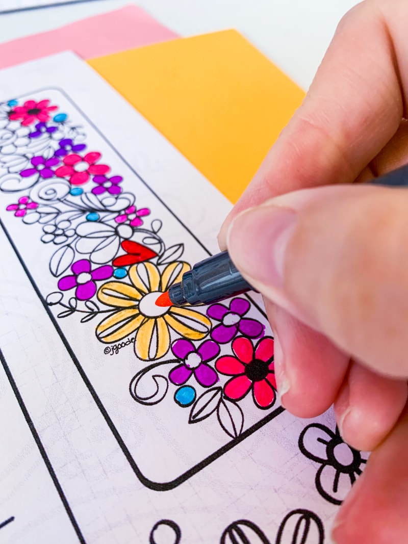 Floral printable bookmark and reading log to color