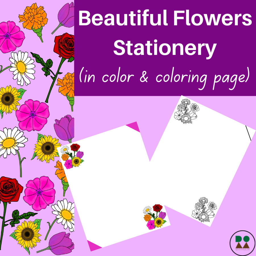 Beautiful flowers printable stationery color and coloring pages writing incentive