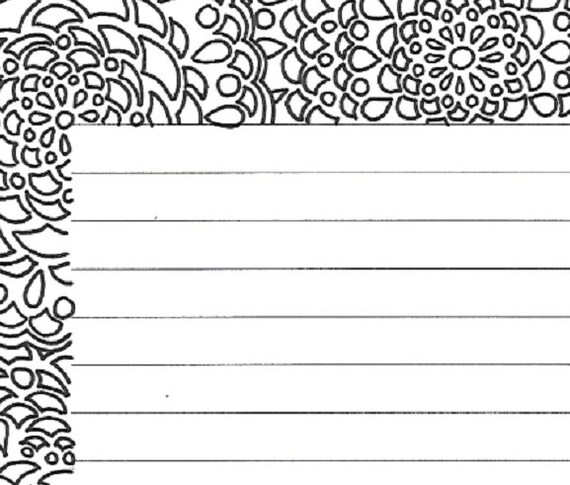 Abstract flowers lined printable stationery page floral stationery coloring page