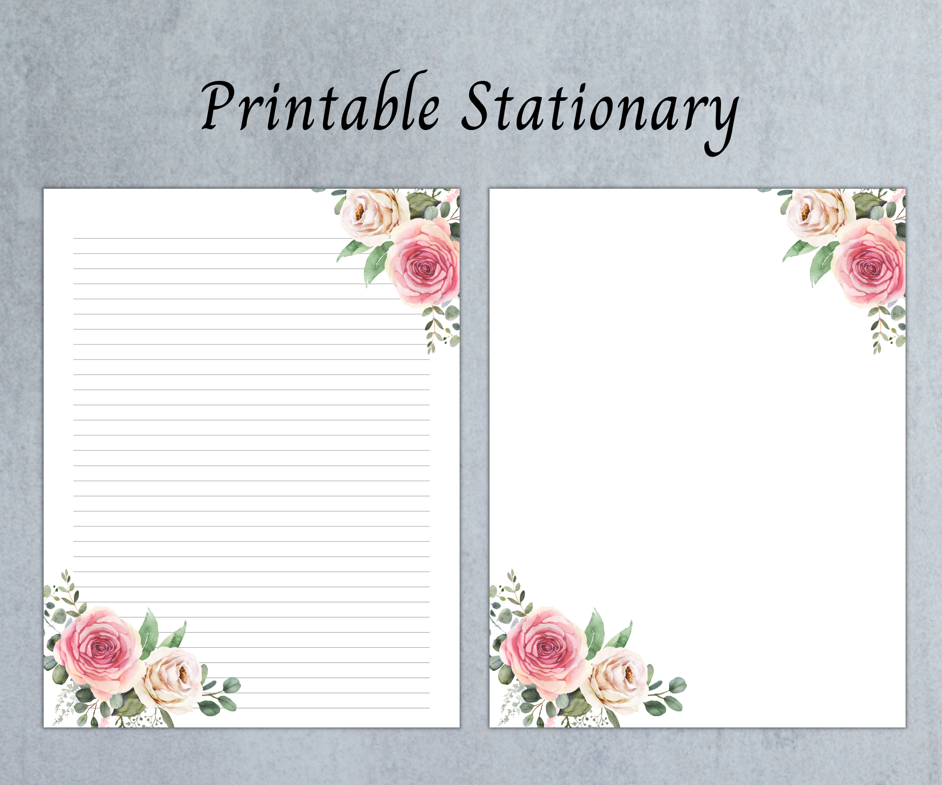 Beautiful floral printable stationery paper writing paper instant download a letter x lined paper water color roses print