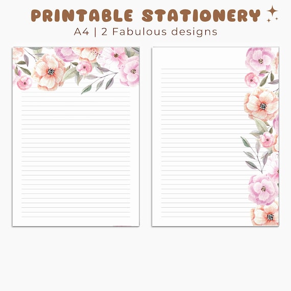 Printable floral lined paper pastel writing paper printable stationery journal paper stationery paper printable journal pages a
