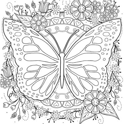 Butterfly and flowers coloring page c