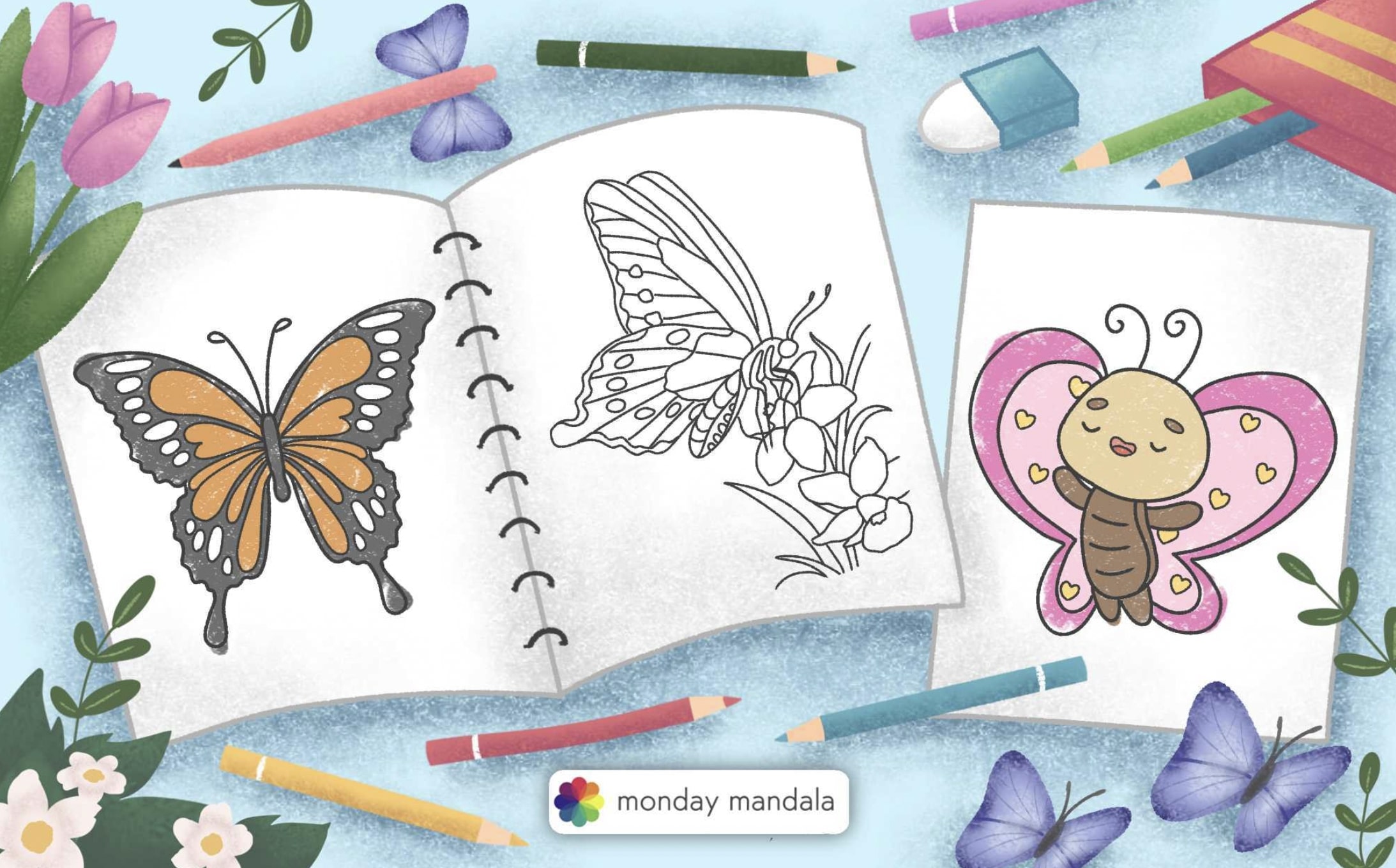 Butterfly coloring pages free pdf printables