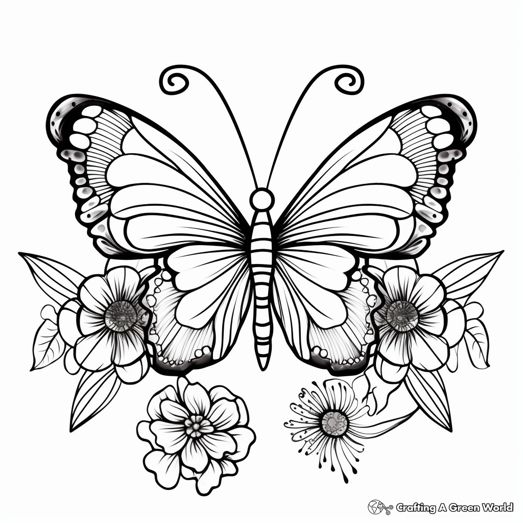 Flowers and butterflies coloring pages