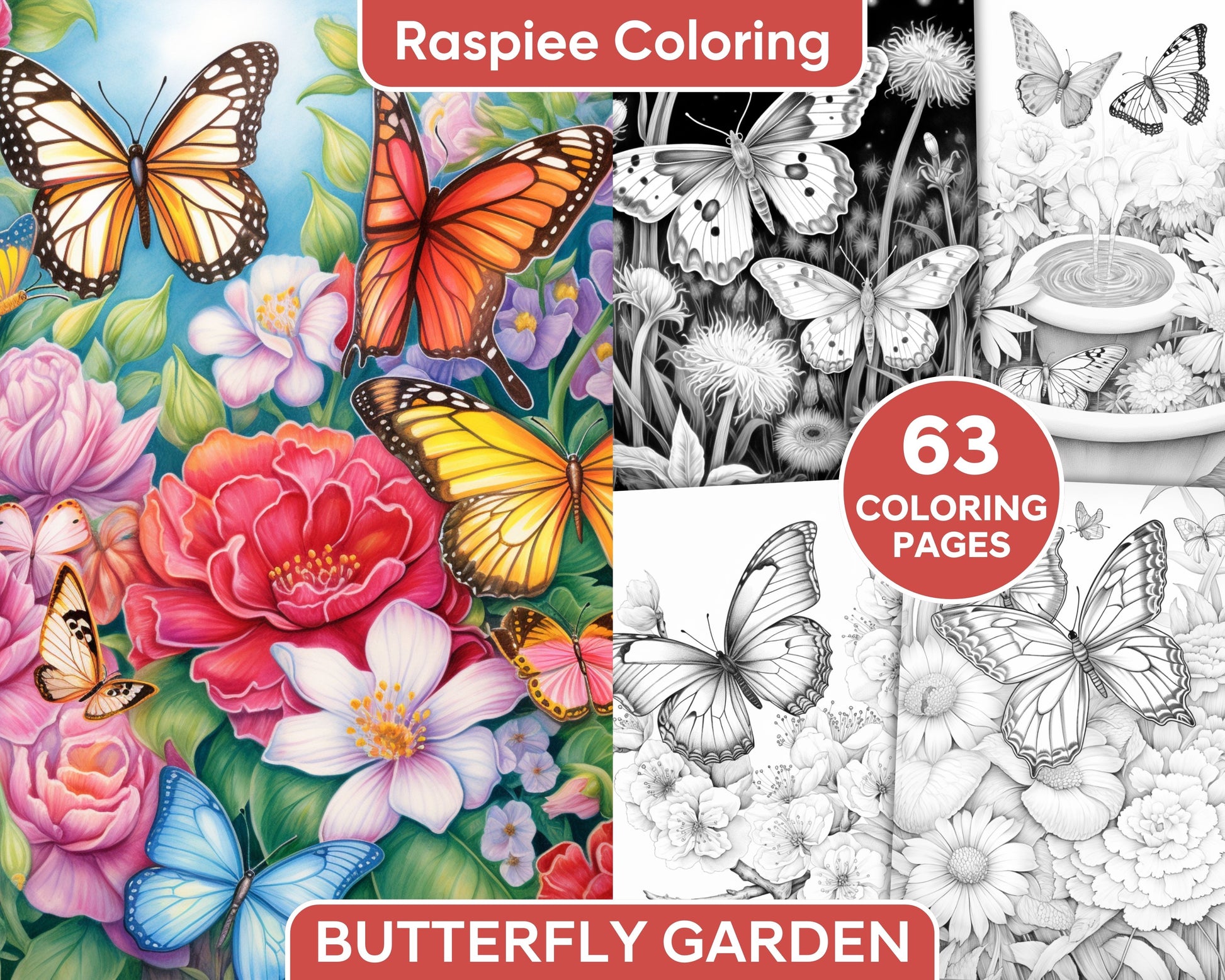 Butterfly garden grayscale adult coloring pages printable pdf inst â coloring