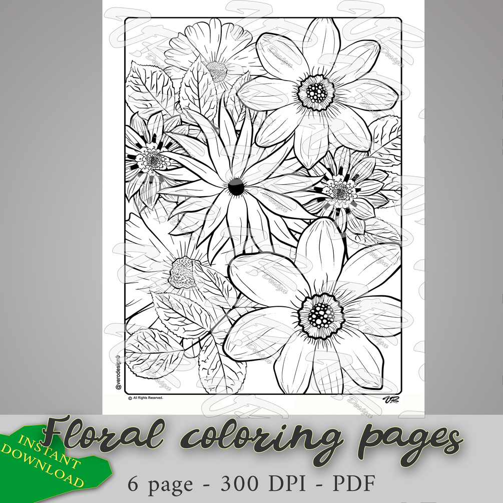 Flower coloring page pdf for adult print out flower coloring pages