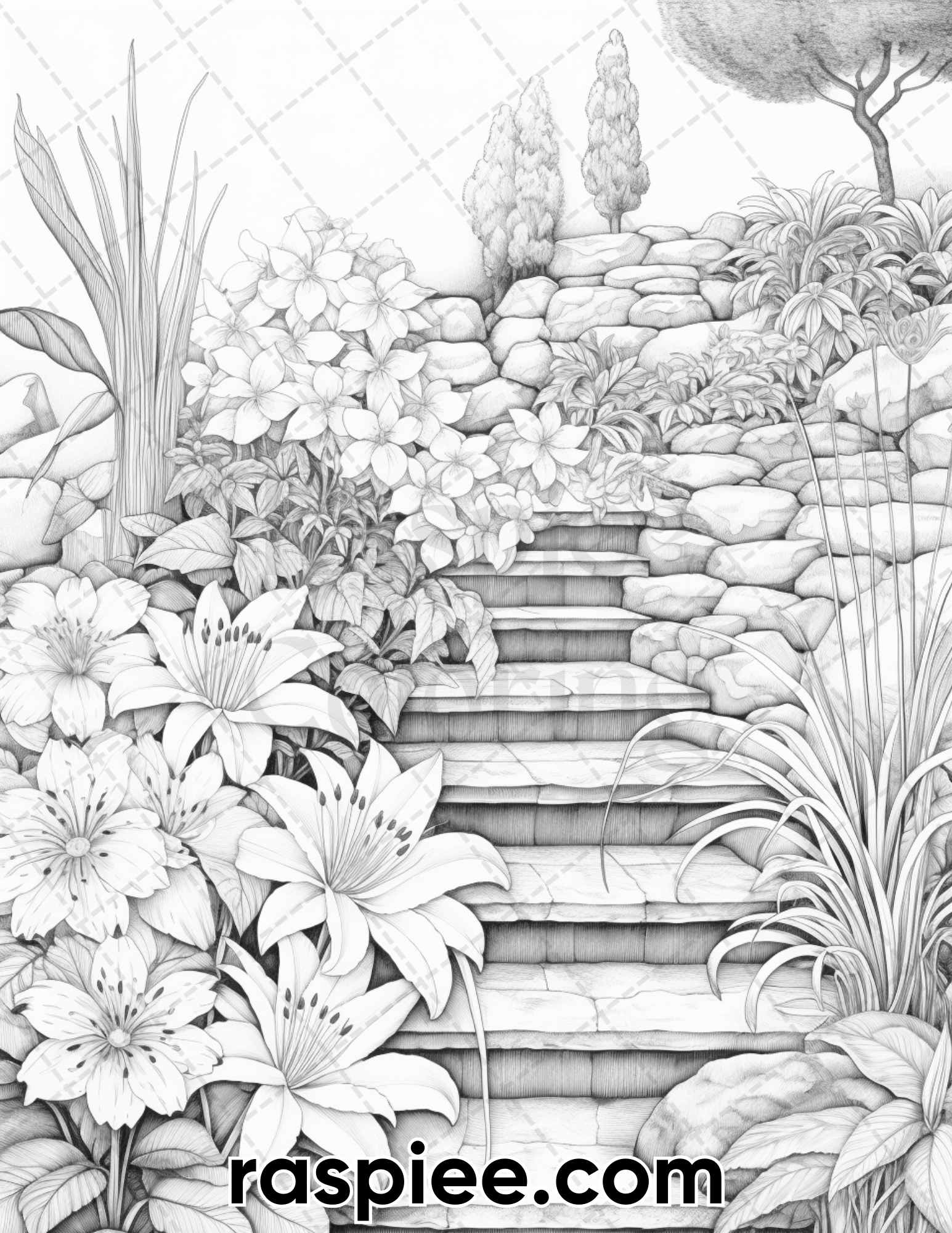 Zen garden flowers grayscale coloring pages for adults printable p â coloring