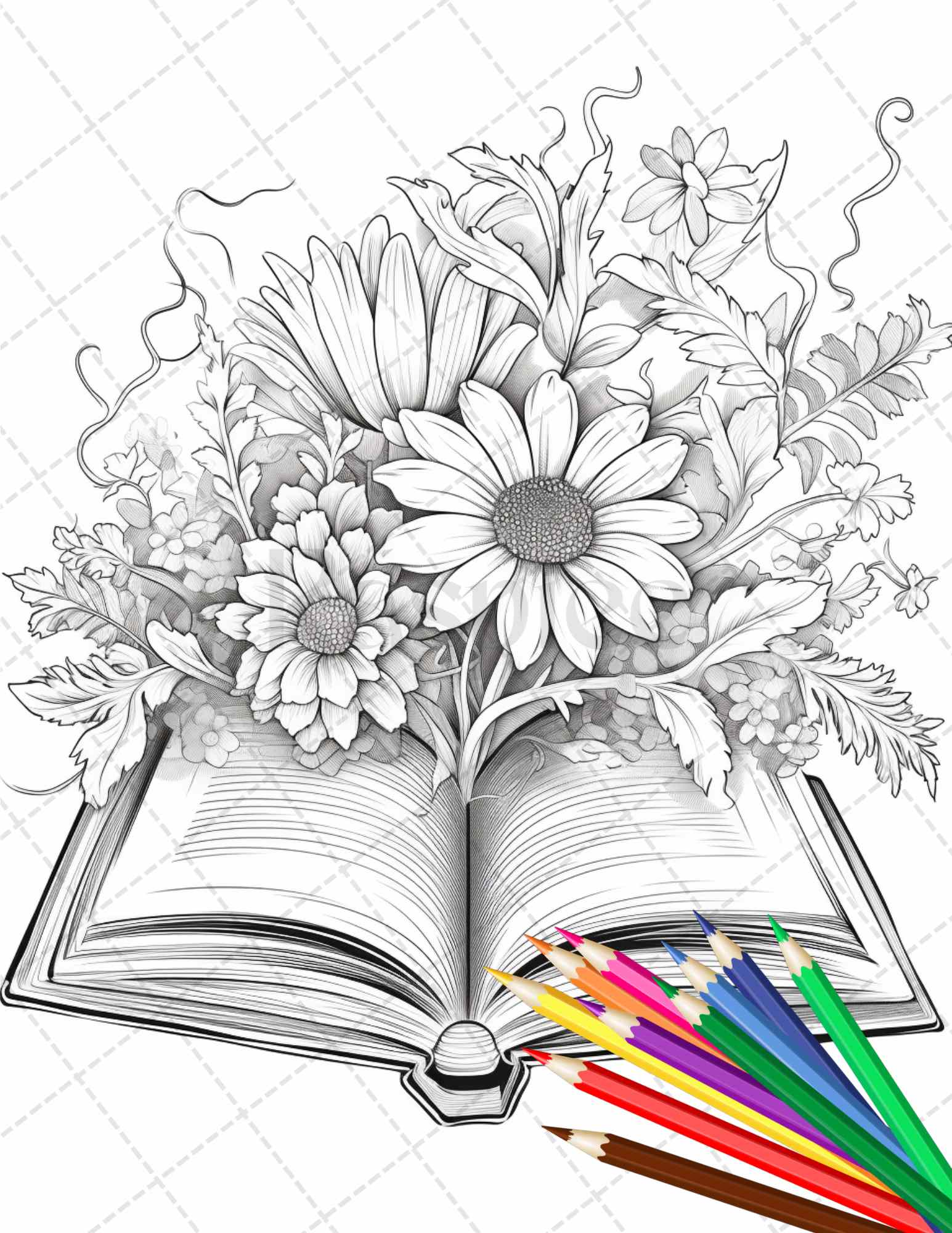 Book flowers coloring pages printable for adults grayscale colorin â coloring
