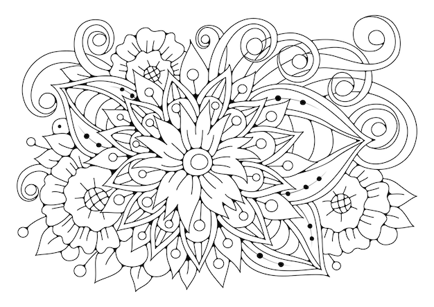 Premium vector vector illustration with abstract flowers for coloring art therapy for children and adults flower coloring page