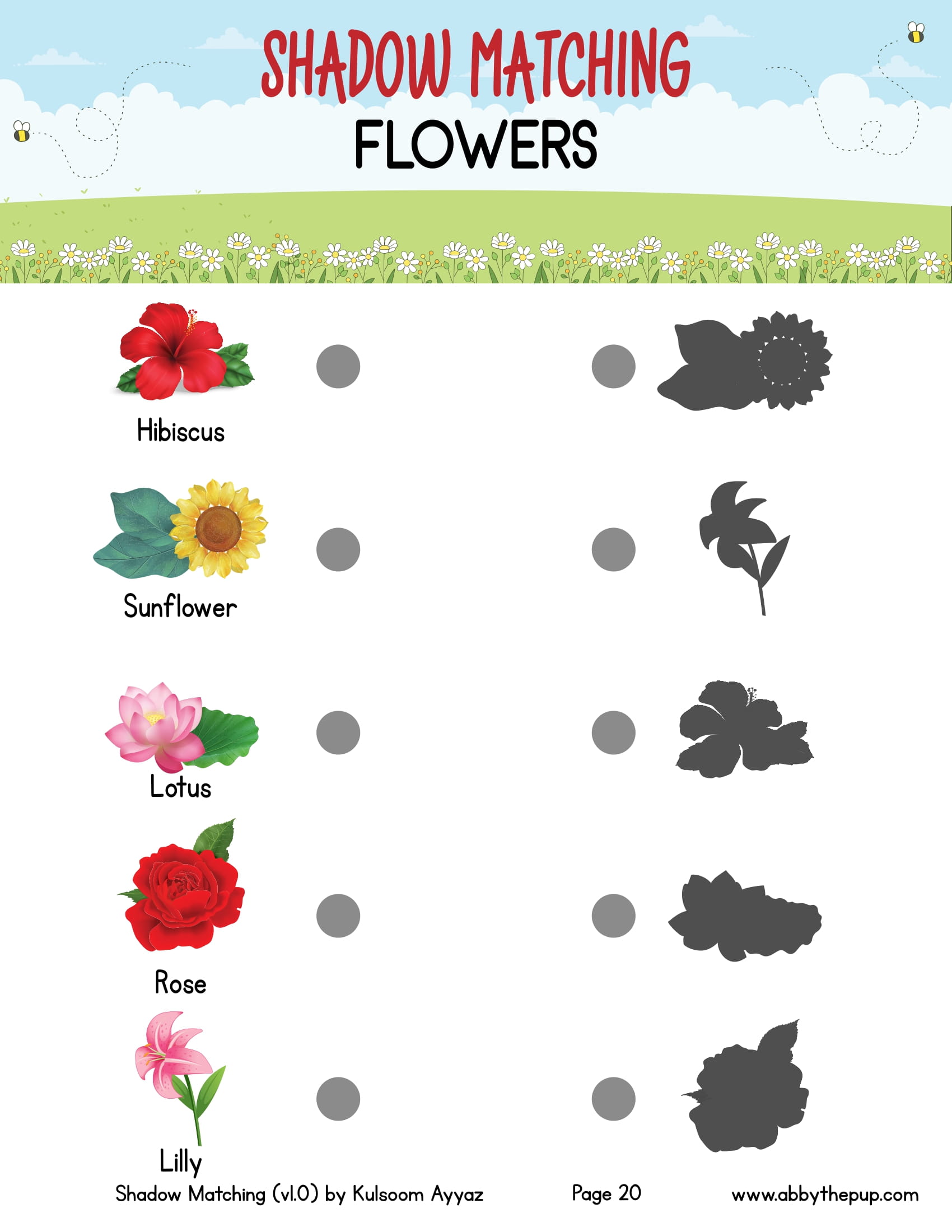 Shadow matching flowers free printable puzzle games