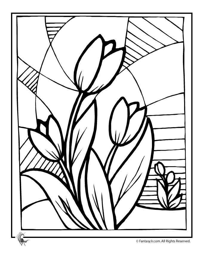 Flower coloring pages spring flowers tulip flower coloring page â fantasy jr glass painting patterns flower coloring pages painting patterns