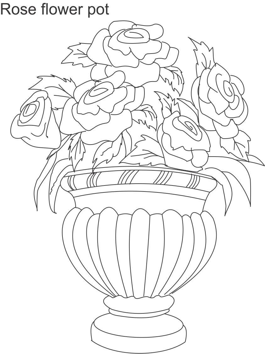 Flower pot coloring printable page for kids