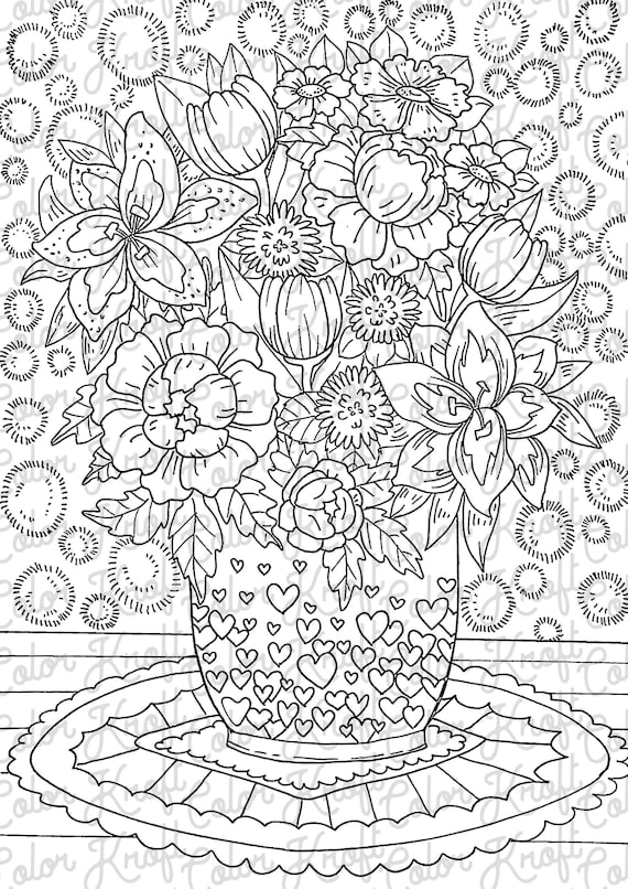 Fresh picked flowers from the garden coloring page printable digital download coloring