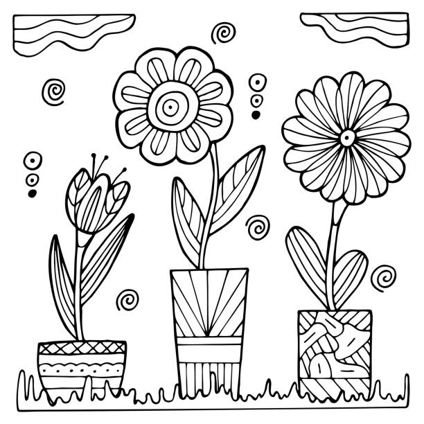 Flower pot coloring page stock illustrations royalty