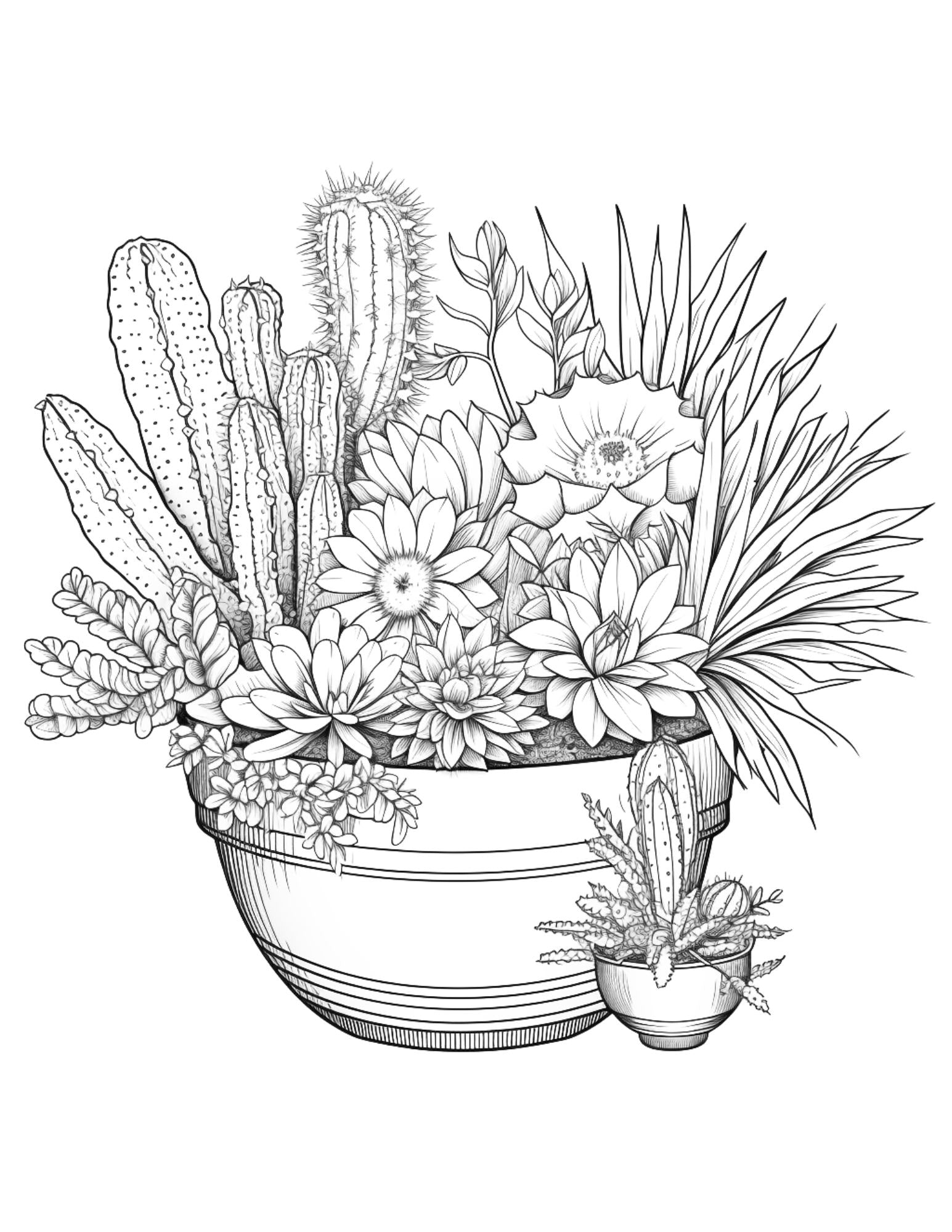 Free printable cactus pots coloring pages for adults grayscale colo â coloring