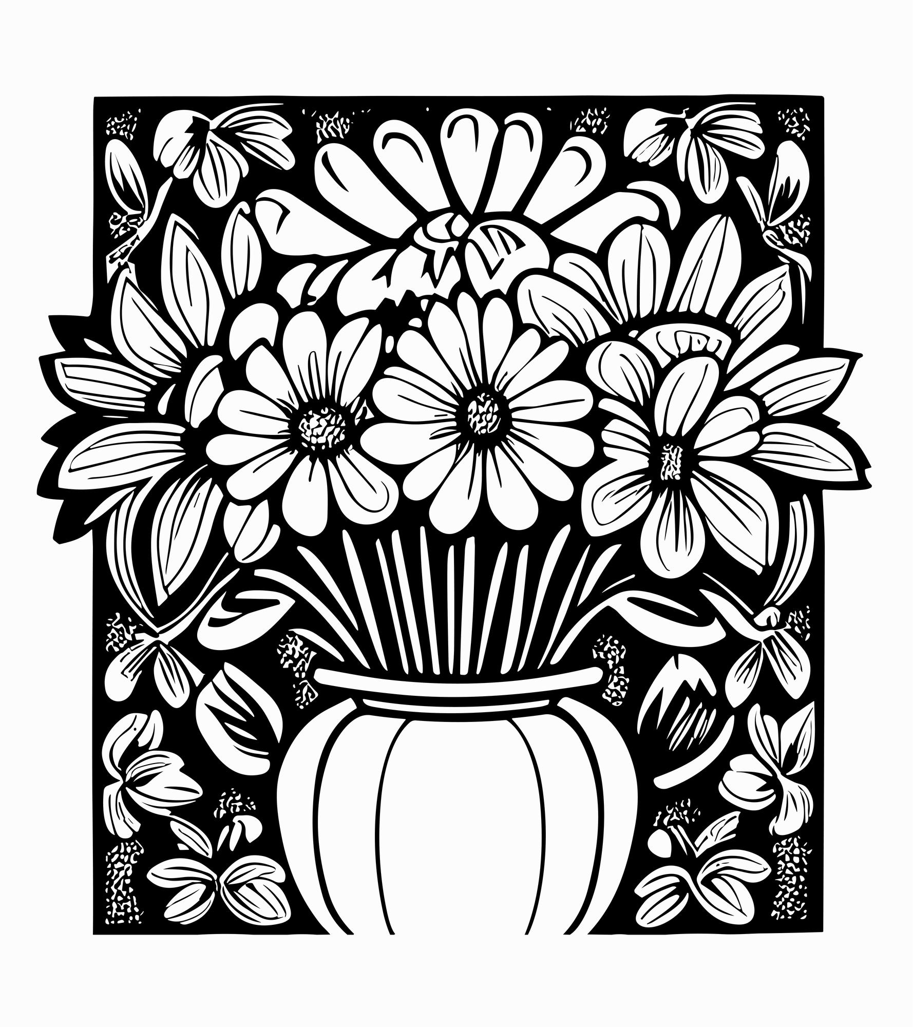 Premium vector bouquet of flowers in pots for watering vector illustration coloring book for kids and adults isolat