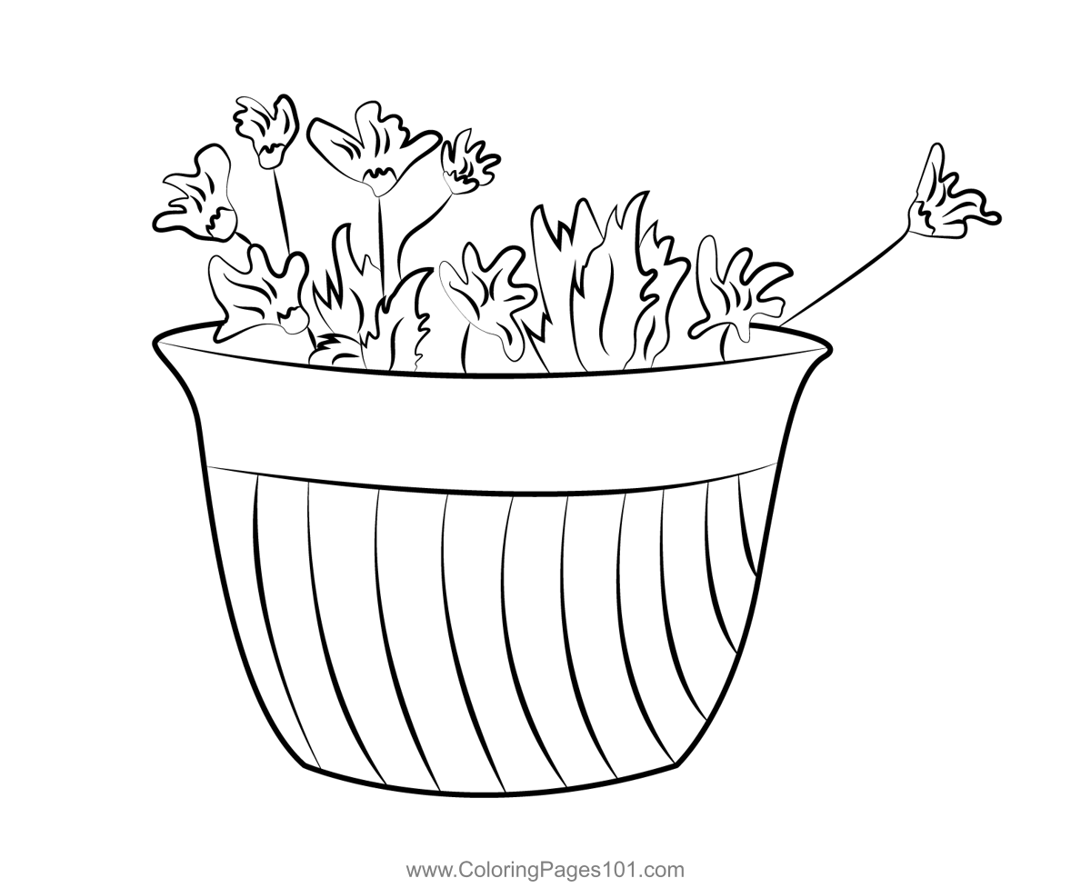 Primroses in pot coloring page for kids