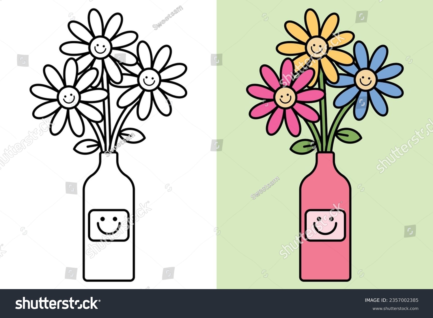 Flowers inside vase coloring page kids stock vector royalty free