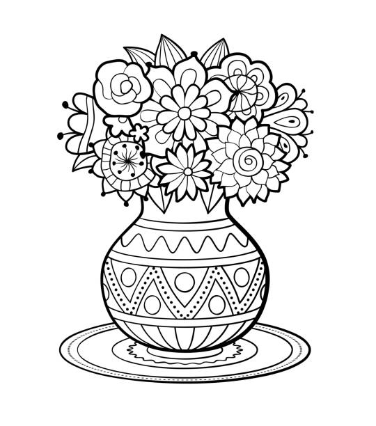 Coloring book vase stock photos pictures royalty