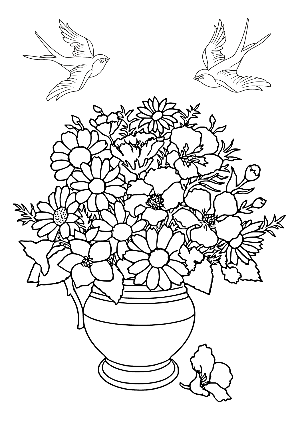 Free printable flower vase coloring page for adults and kids