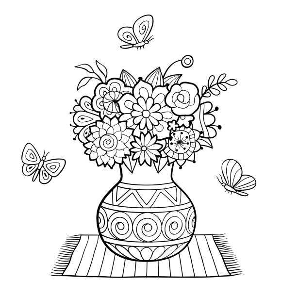 Coloring book vase stock photos pictures royalty