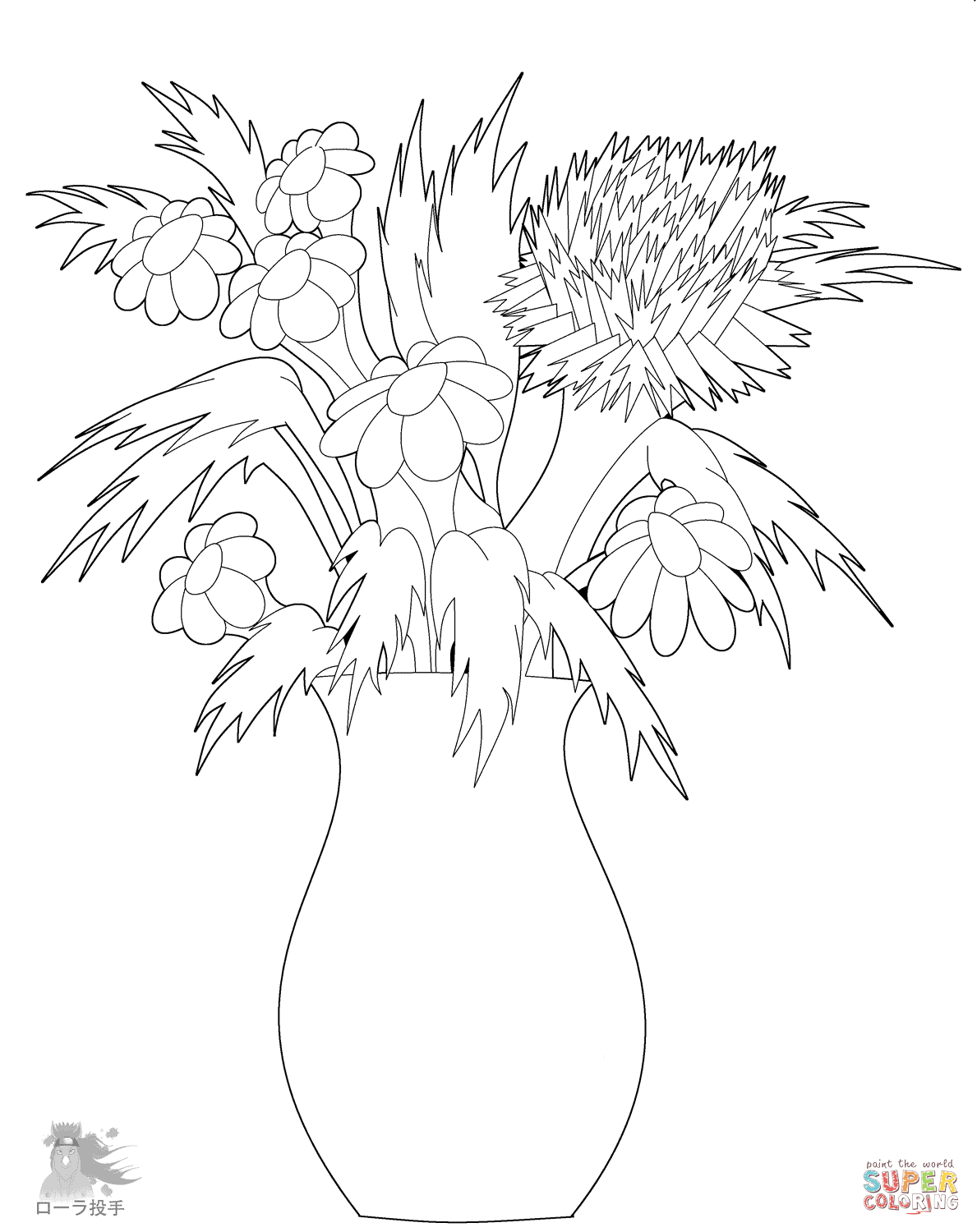 Flowers in vase coloring page free printable coloring pages