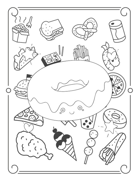 Printable kawaii food coloring pages