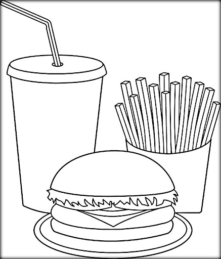 Coloring pages free printable junk food burger and drink coloring page