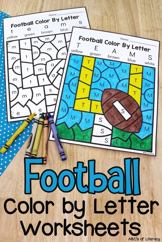 Football color by letter worksheets