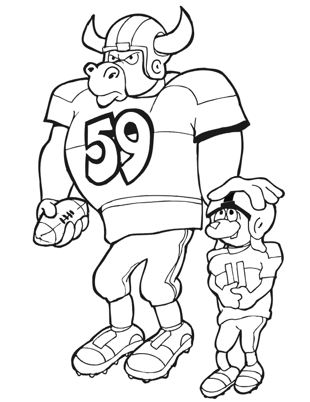 Football coloring picture bull and dog football players