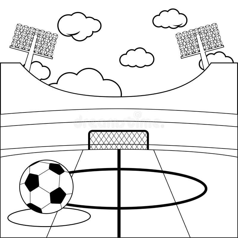 Soccer stadium vector black and white coloring page stock vector