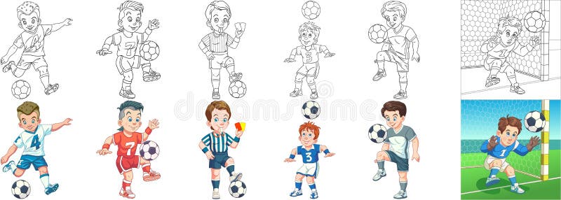 Coloring pages for kids football players stock vector