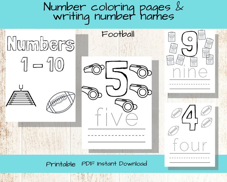 Number coloring pages number worksheet football theme kids