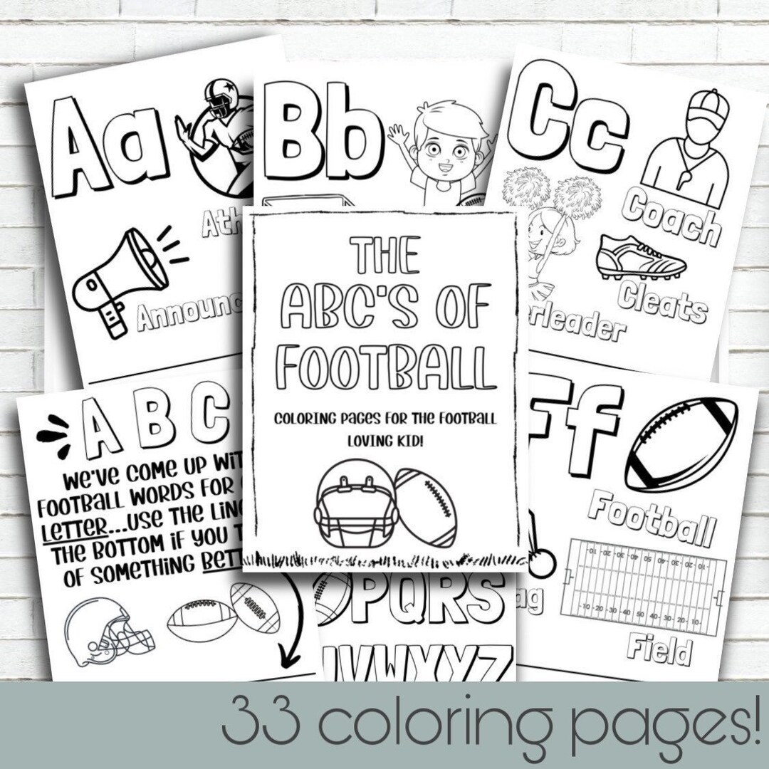 Abcs football printable coloring pages for kids on game day tailgate book for super bowl sports pdf and activity kit for coaches kids