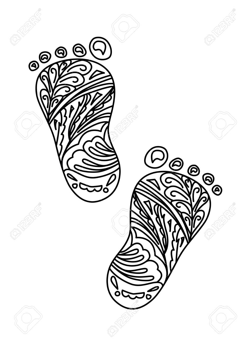 Human foot print vector illustration design element isolated on white background can be used as coloring book page royalty free svg cliparts vectors and stock illustration image