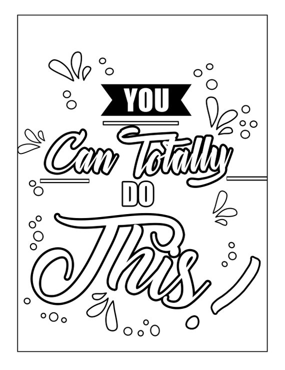 Adult coloring page instant download easy coloring page with inspirational quote printable